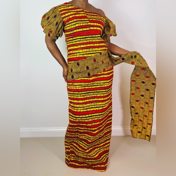 African Print Ankara Multicolor Statement Sleeve Maxi Dress - Picture 3 of 11
